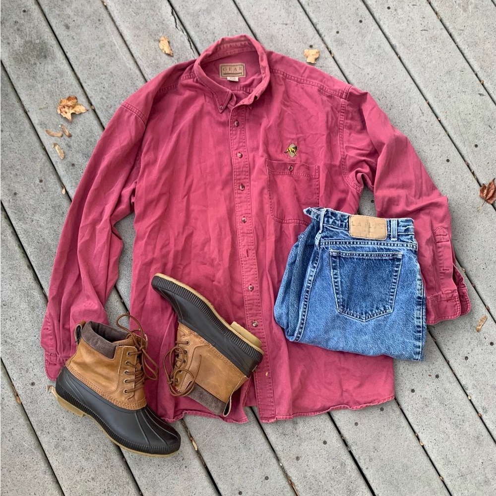 Vintage Oversized Maroon Button Up Shirt || Long Sleeve Hipster Button Up Shirt